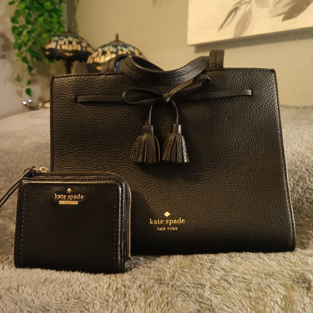 Kate Spade Black Leather Tote and Wallet Set